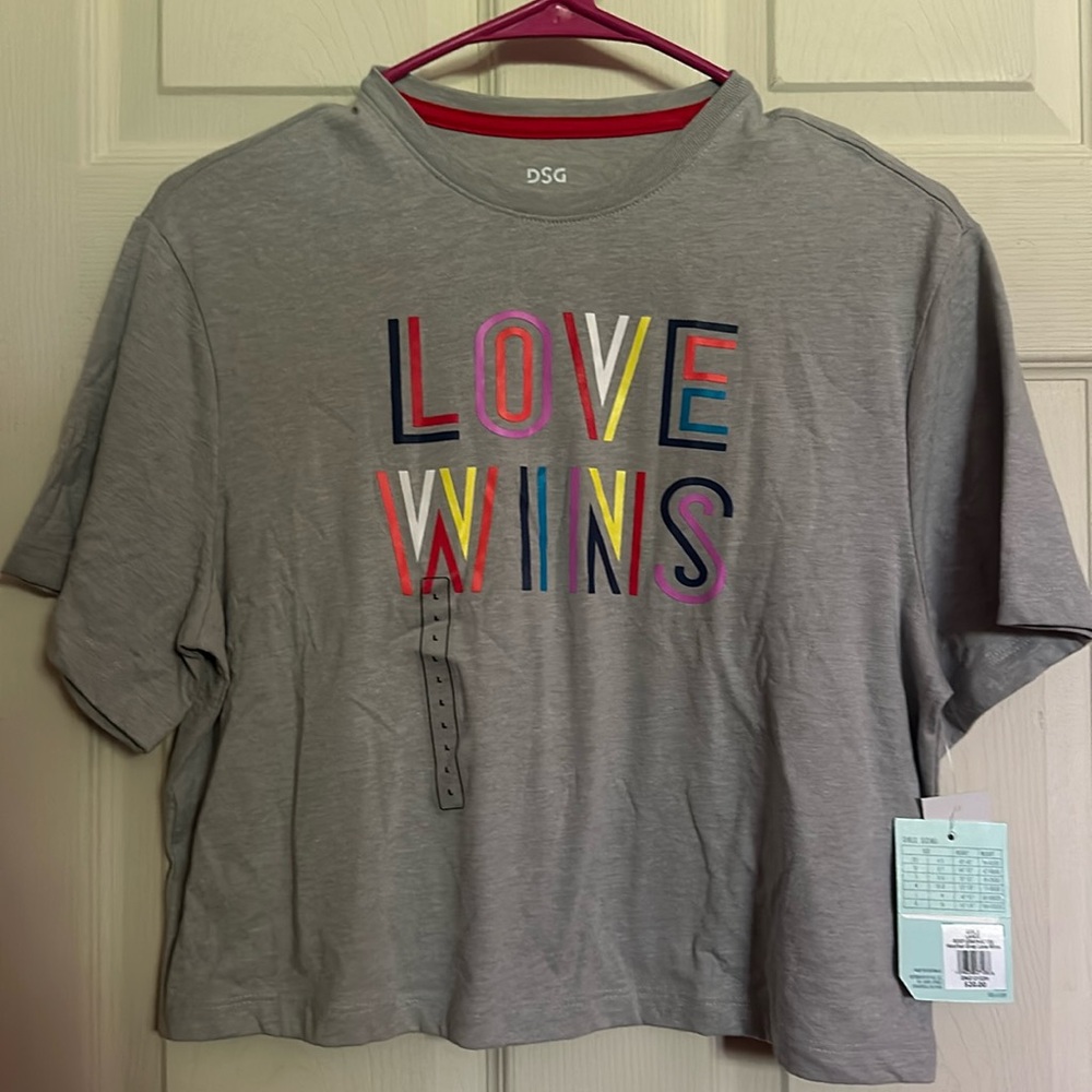 DSG LOVE WINS Boxy Graphic T-Shirt: GRAY: NEW WITH TAGS: SIZE L (14)